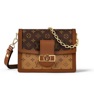 LV medium brown black canvas flip open shoulder bag