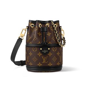 LV brown vintage canvas bucket shaped drawstring shoulder bag