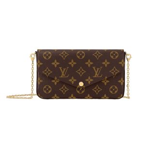 LV brown vintage canvas flip open zipper inner bag, hand-held shoulder bag