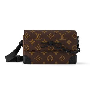LV brown coated canvas printed cowhide trimmed magnetic buckle shoulder bag