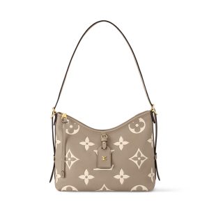 LV pigeon grey calf leather grain embossed zipper shoulder bag