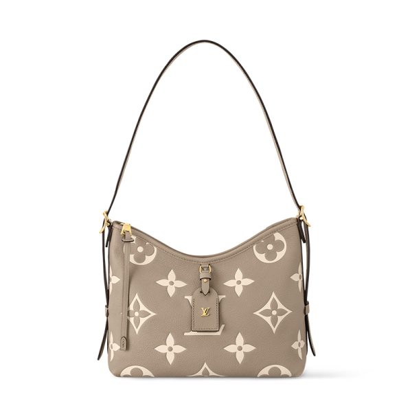 LV pigeon grey calf leather grain embossed zipper shoulder bag
