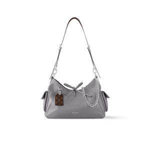 LV gray lambskin with chain tag decoration shoulder bag