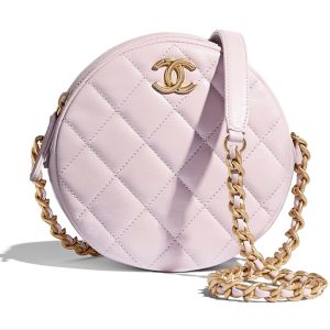 Chanel small round pancake sheepskin chain crossbody bag