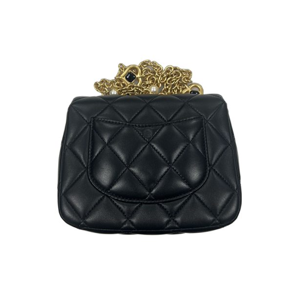 Chanel black lambskin gold hardware rotating buckle opening crossbody chain bag - Image 2