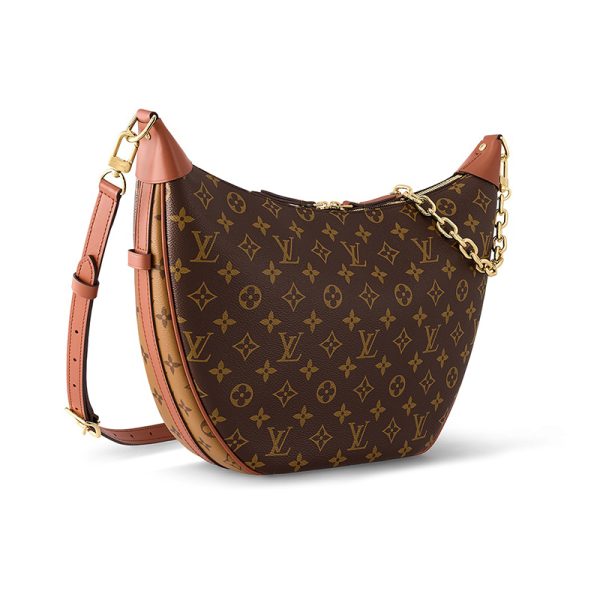 LV brown vintage canvas with leather zipper opening and closing half moon shoulder backpack - Image 2