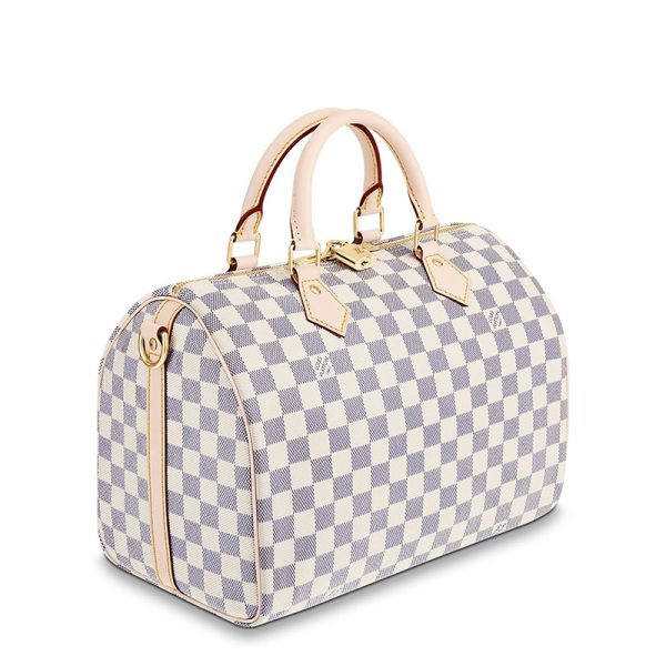 LV sky blue checkerboard canvas embellished leather shoulder crossbody handbag - Image 2