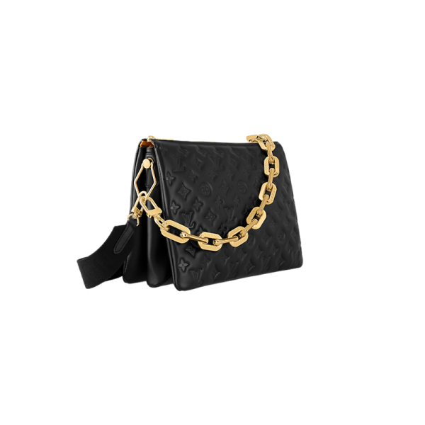 LV Medium Black Embossed Interwoven Letter Sheepskin Shoulder Bag - Image 2
