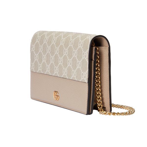 Gucci mini oat colored leather rolled edge chain canvas crossbody bag - Image 2
