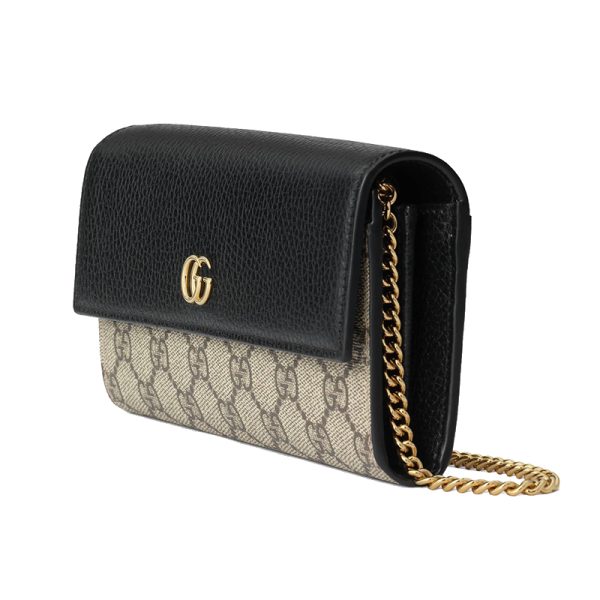 Gucci black canvas with leather embellishment and gold GG decorative chain shoulder crossbody bag - Image 2