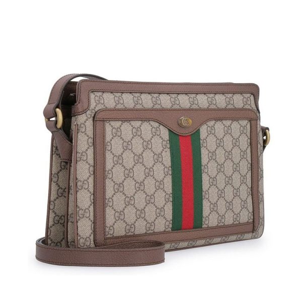 Gucci Double G Printed Red and Green Ribbon Decorative Beige Canvas Crossbody Bag - Image 3