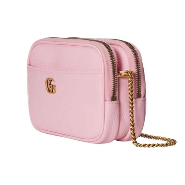 Gucci mini pink leather bamboo double G logo zipper opening crossbody bag - Image 2
