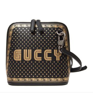 Gucci black cowhide large logo printed single shoulder crossbody bag