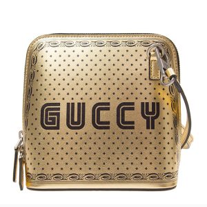 Gucci gold cowhide large logo printed shoulder bag crossbody bag