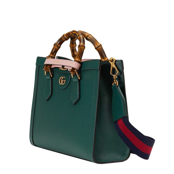 Gucci Small Green Leather Pink Strap One Shoulder Handheld Tote Bag - Image 2