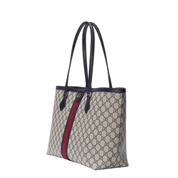 Gucci Medium Beige/Blue Jacquard Canvas Red and Blue Ribbon Tote Bag - Image 2