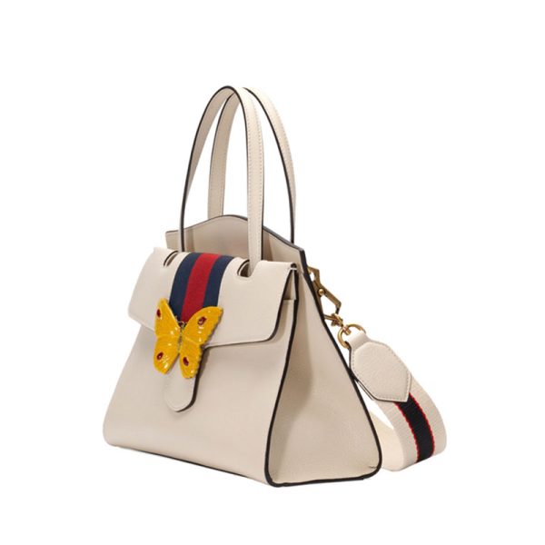 Gucci red and green ribbon butterfly decoration ivory white leather handbag - Image 2