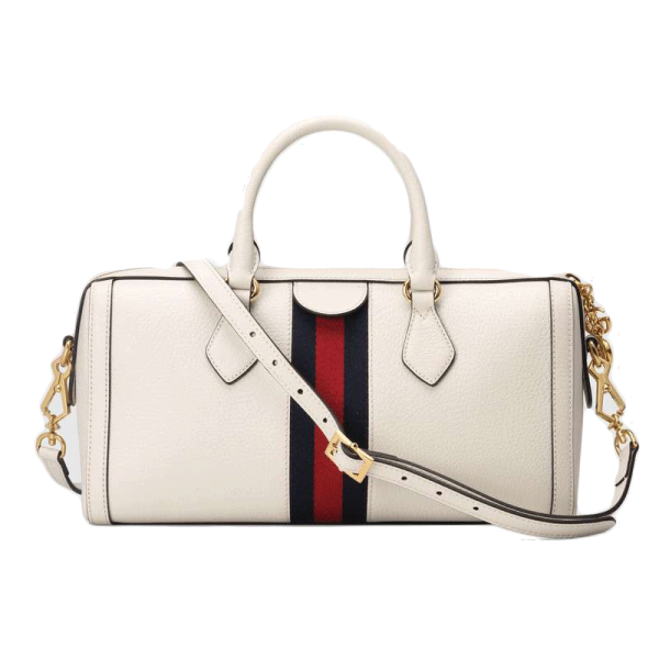 Gucci Double G Red Blue Striped White Leather Shoulder Bag - Image 2