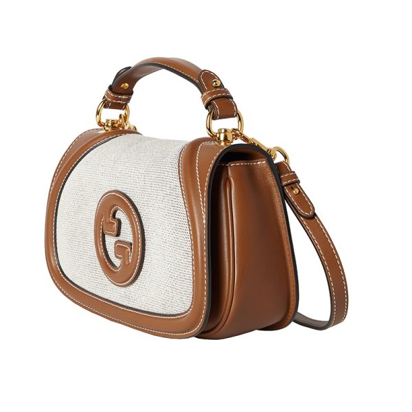 Gucci small beige cotton canvas magnetic buckle closure handbag - Image 2