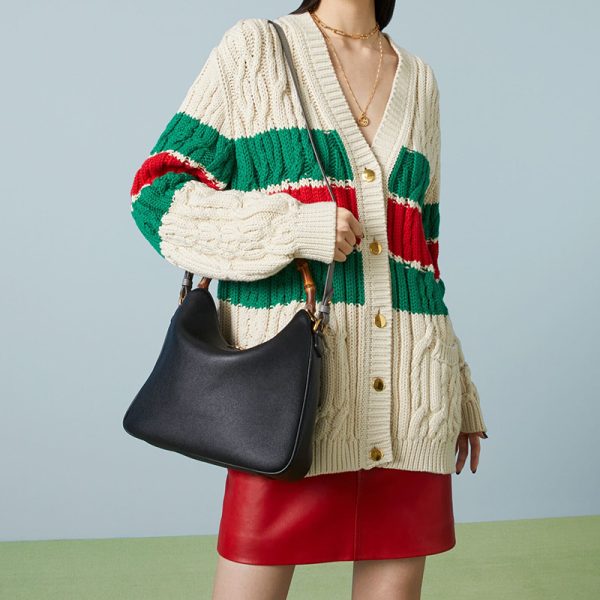 Gucci Medium Black Leather Bamboo Handle Shoulder Bag - Image 2