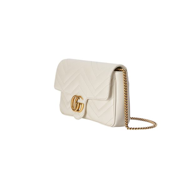 Gucci White Quilted V-shaped Leather Shoulder Bag with Card Clip Chain - Image 2