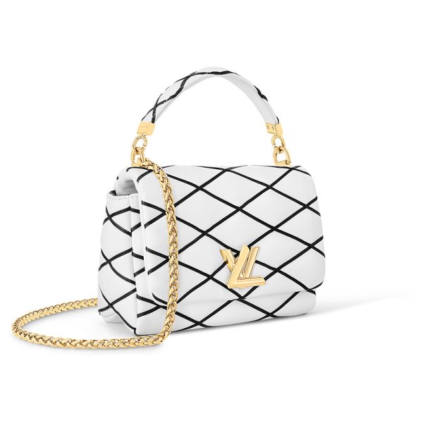 LV Medium White/Black Diamond Quilted Sheepskin Leather Shoulder Bag - Image 2
