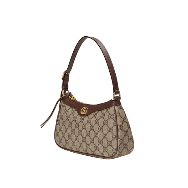 Gucci small beige/ebony canvas brown leather shoulder bag - Image 2