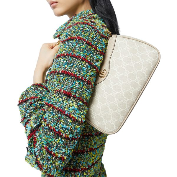 Gucci small beige/white canvas shoulder bag with leather - Image 5