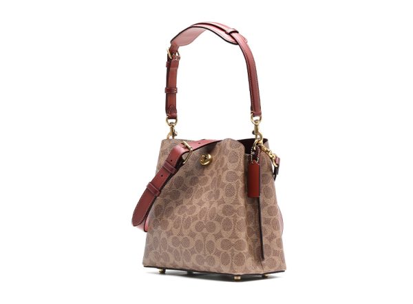 Coach Cow Leather Canvas Handheld Bucket Shoulder Bag - Image 2