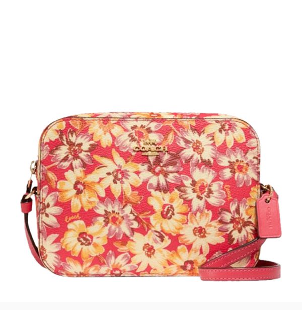 Coach Pink Coated Canvas with Leather Retro Daisy Printed Shoulder Bag