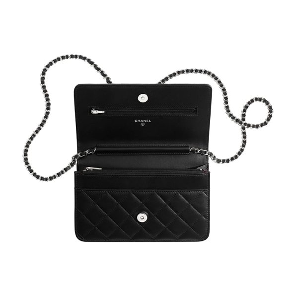 Chanel Black Sheepskin Silver Chain Bag - Image 3