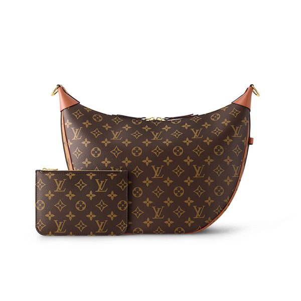 LV brown vintage canvas with leather zipper opening and closing half moon shoulder backpack - Image 3