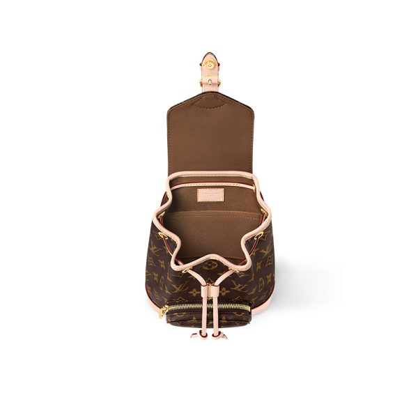 LV mini brown canvas with leather flap drawstring backpack - Image 3