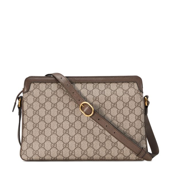 Gucci Double G Printed Red and Green Ribbon Decorative Beige Canvas Crossbody Bag - Image 4