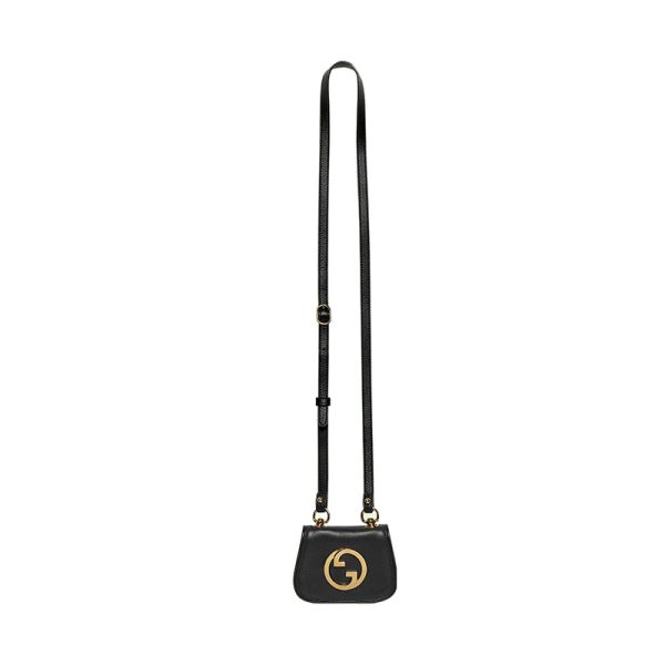 Gucci black leather double GLogo retro gold buckle saddle bag, single shoulder crossbody bag - Image 3