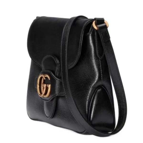 Gucci small black leather retro double G gold decoration flip shoulder crossbody bag - Image 3