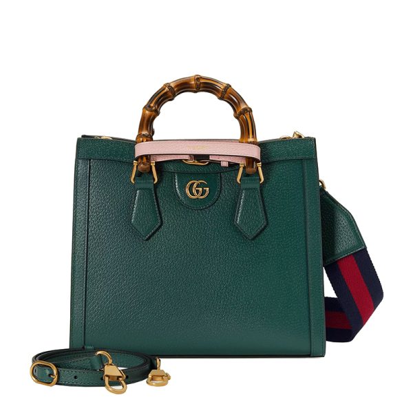 Gucci Small Green Leather Pink Strap One Shoulder Handheld Tote Bag - Image 3