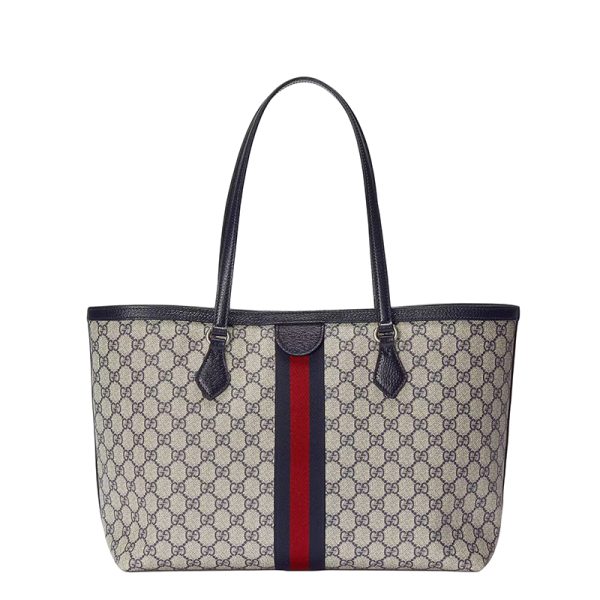 Gucci Medium Beige/Blue Jacquard Canvas Red and Blue Ribbon Tote Bag - Image 3