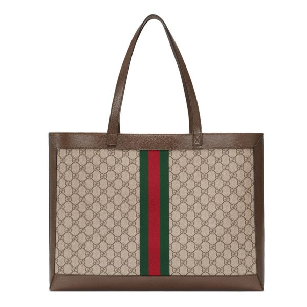 Gucci Classic Double G Red Green Striped Beige Canvas Handbag - Image 3