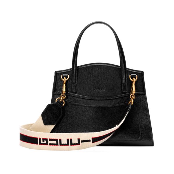 Gucci red and green ribbon butterfly decoration black leather handbag - Image 3