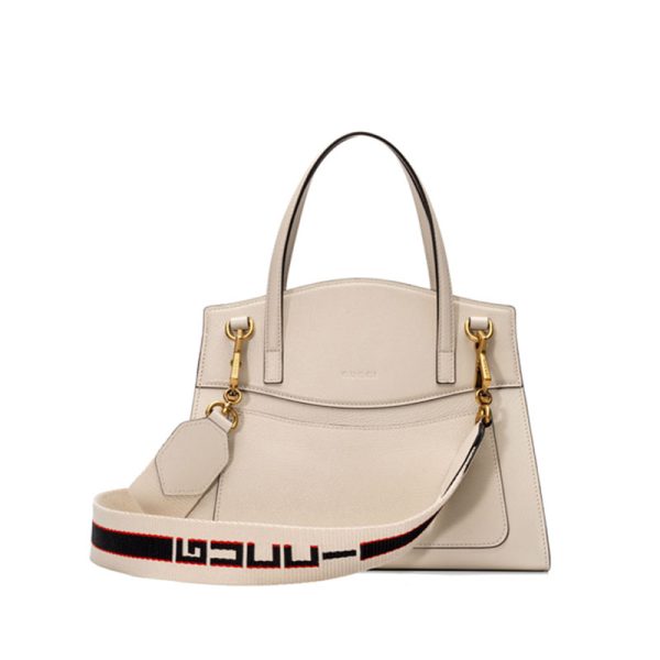Gucci red and green ribbon butterfly decoration ivory white leather handbag - Image 3