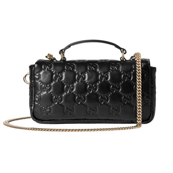 Gucci mini black leather spring closure with chain handbag - Image 3