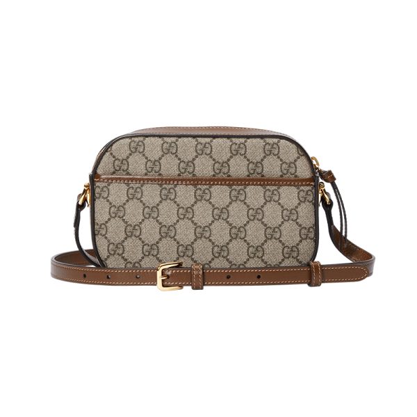 Gucci Small Beige/Ebony Canvas Gold Finish Zipper Shoulder Bag - Image 3