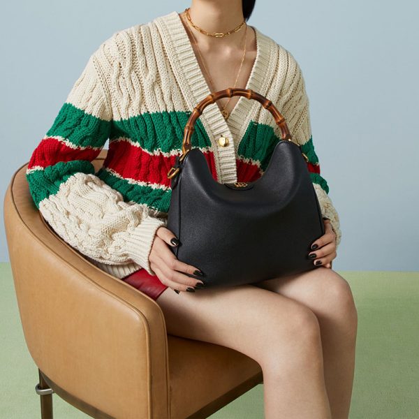 Gucci Medium Black Leather Bamboo Handle Shoulder Bag - Image 3