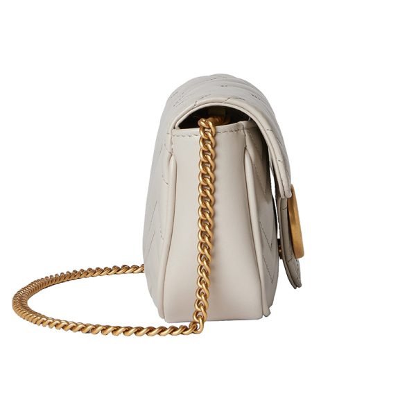 Gucci Mini Light Grey Quilted V-shaped Leather Shoulder Bag - Image 3