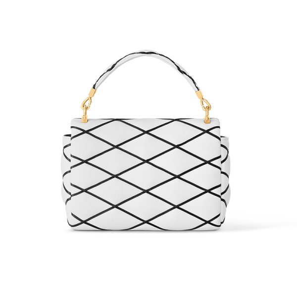 LV Medium White/Black Diamond Quilted Sheepskin Leather Shoulder Bag - Image 3