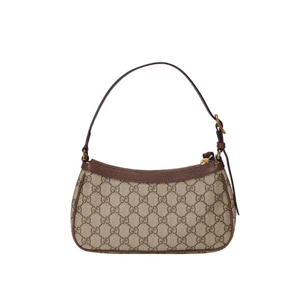 Gucci small beige/ebony canvas brown leather shoulder bag - Image 3