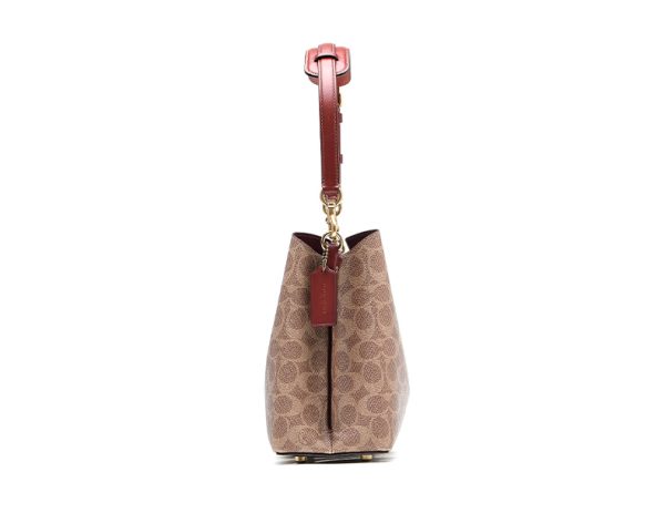 Coach Cow Leather Canvas Handheld Bucket Shoulder Bag - Image 3