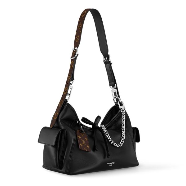 LV Small Black Sheepskin Wrinkle Detail Silver Chain Shoulder Bag - Image 3