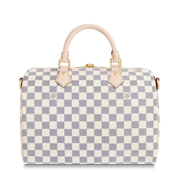 LV sky blue checkerboard canvas embellished leather shoulder crossbody handbag - Image 4